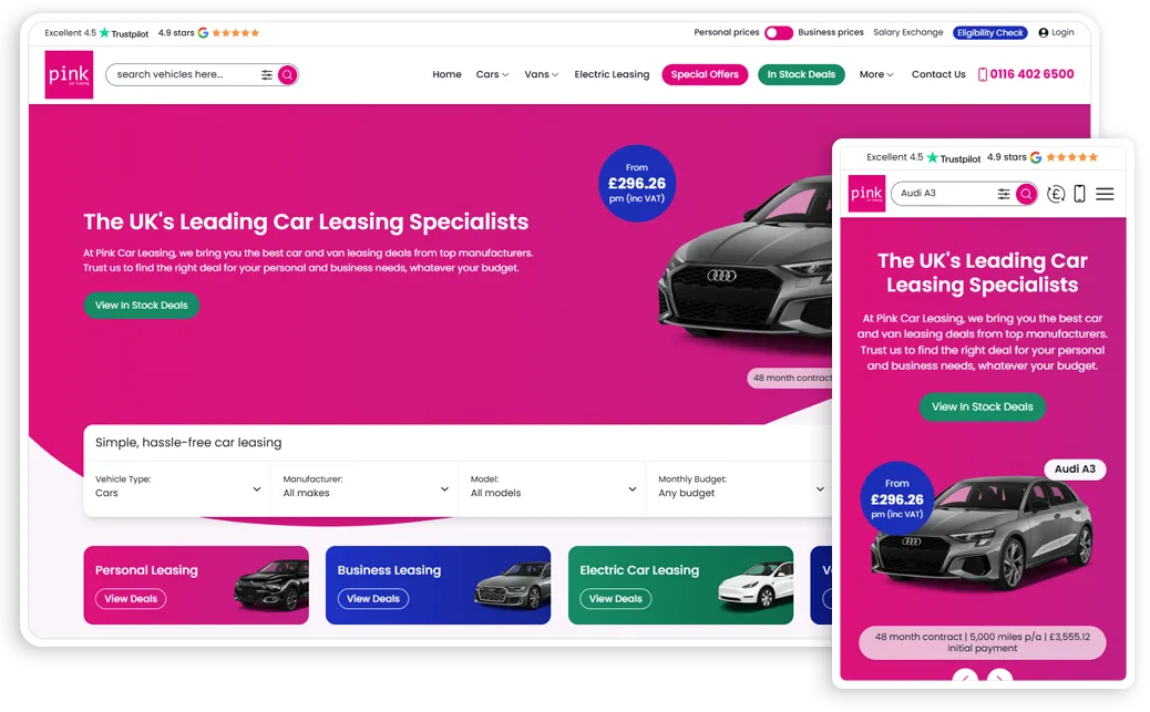 Pink Car Leasing broker website design
