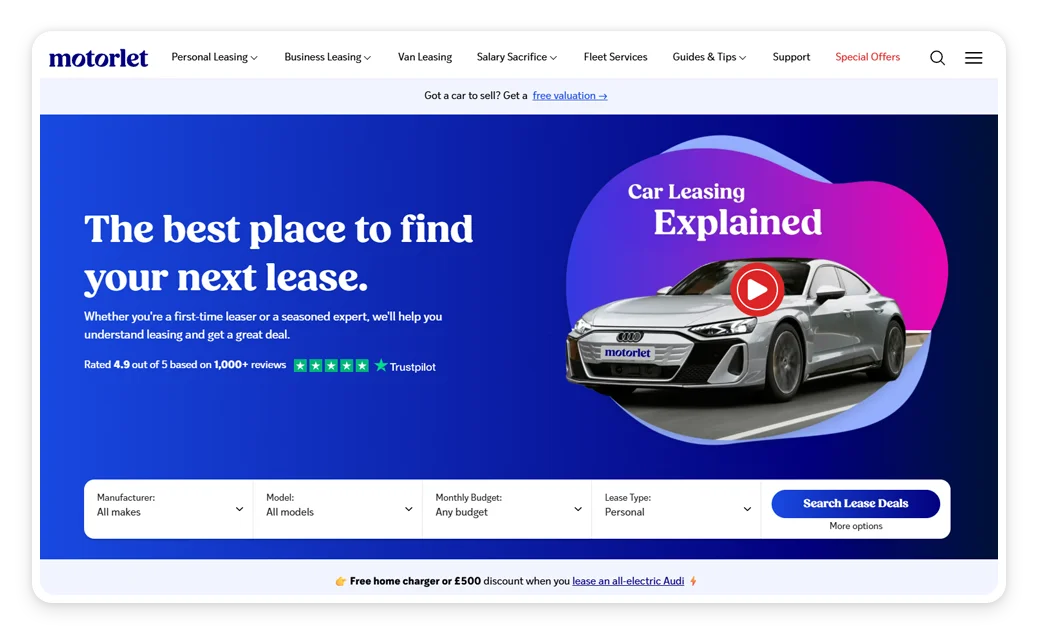 Motorlet leasing broker website design